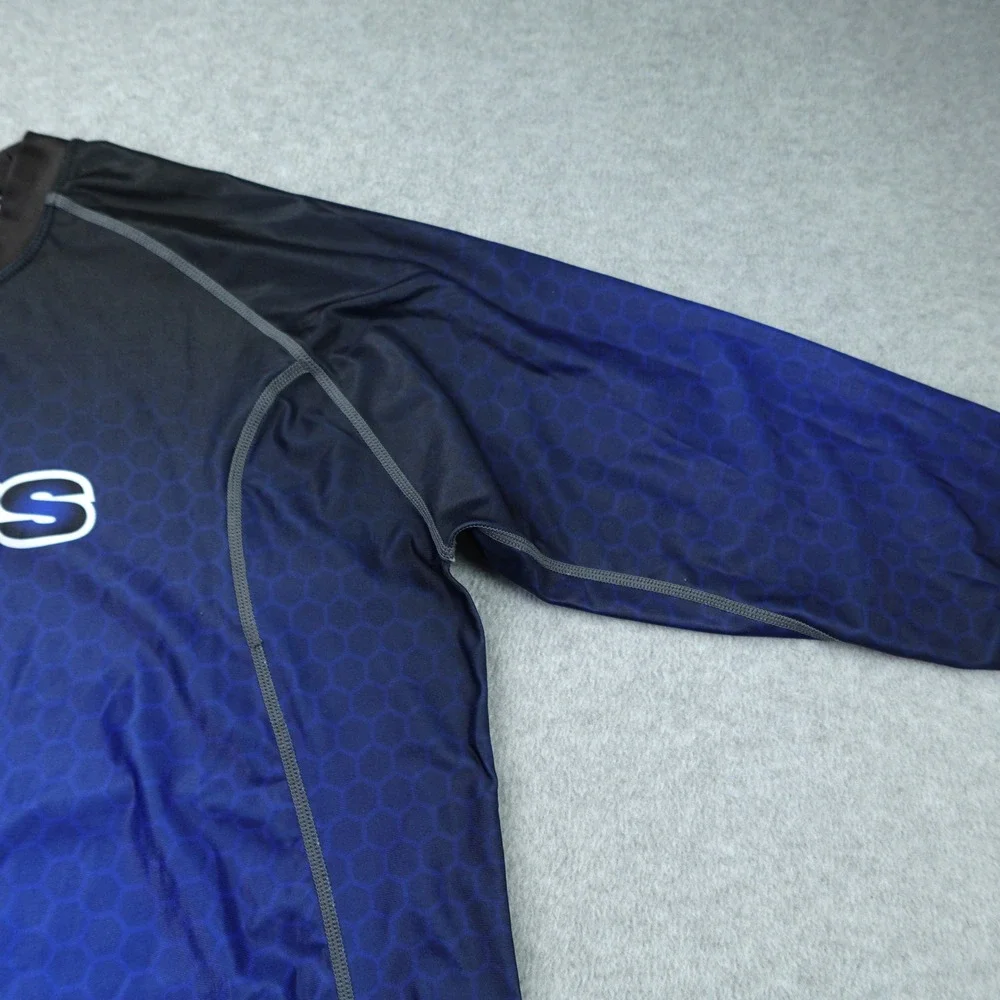 Grips Rash Guard Mens Small Blue Black Honeycomb Athletic‎ Compression Shirt BJJ